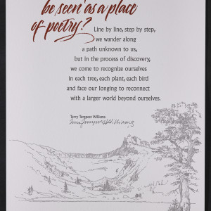The poem and an image of a mountain and tree near a lake