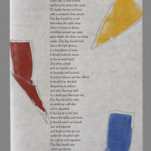 Text on the page and colorful shapes like banners