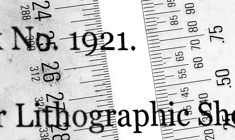 Close-up of a lithographic ruler